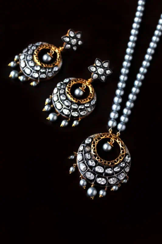 lyas Bead Round Studded Necklace Set with Zircon Silver925