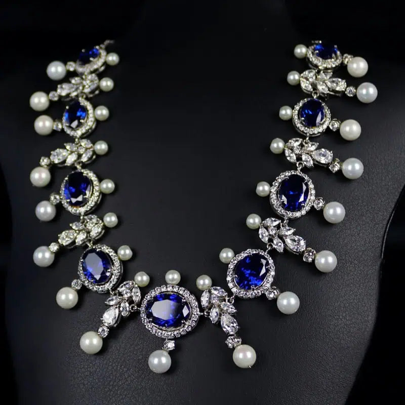 lyas Classic Oval Studded Necklace Set with Crystal Silver925