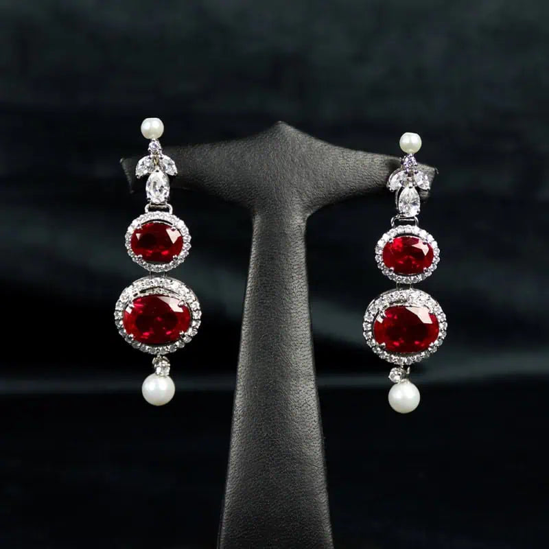 lyas Classic Oval Studded Necklace Set with Crystal Silver925