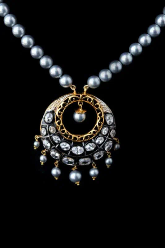 lyas Bead Round Studded Necklace Set with Zircon Silver925