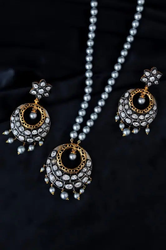 lyas Bead Round Studded Necklace Set with Zircon Silver925