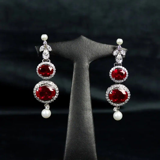 lyas Classic Oval Studded Necklace Set with Crystal Silver925